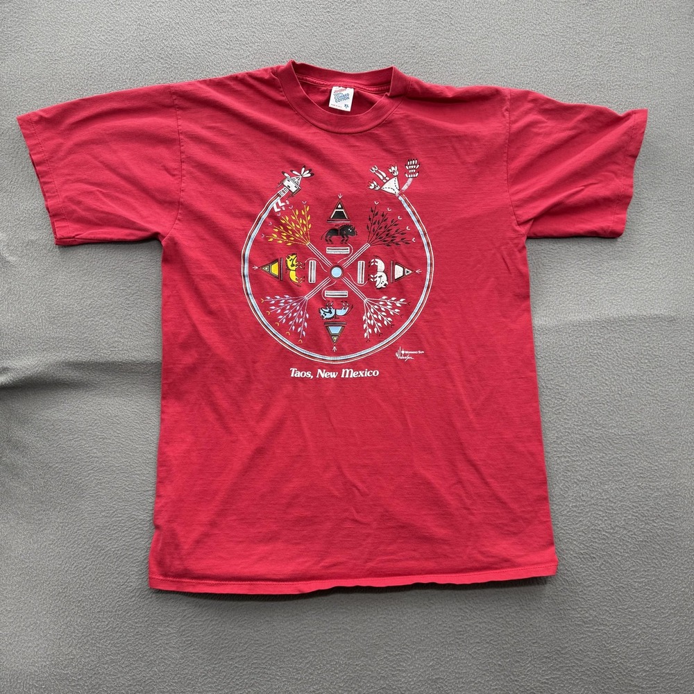 Vintage Jerzees Shirt Mens XL Red Taos New Mexico Graphic Souvenir Tee Made USA